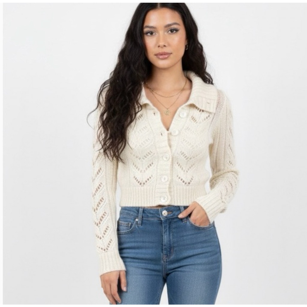 Y2K Vintage Aritzia Talula Cram Mohair and Wool Cream Open Knit Cardigan Size XS